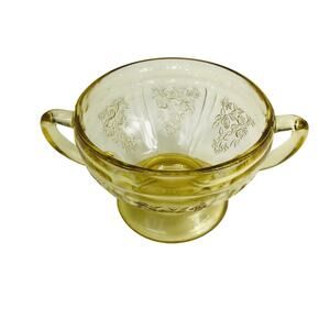 Amber Federal Glass Depression Glass Sharon Cabbage Rose Open Sugar Bowl READ